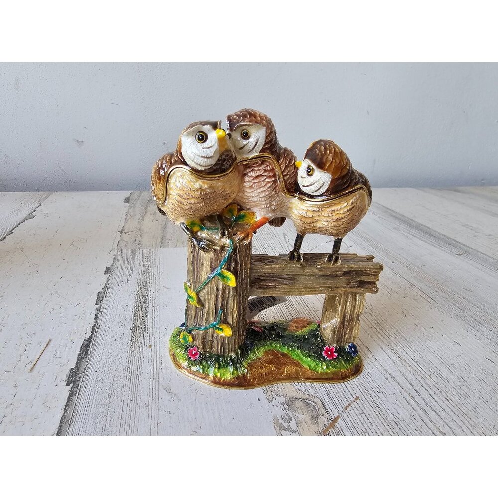 Kalifano owl bird trinket‎ jewelry box gold unique fence post